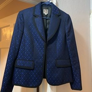 Anne Klein blazer with blue and black pattern, size 10.
